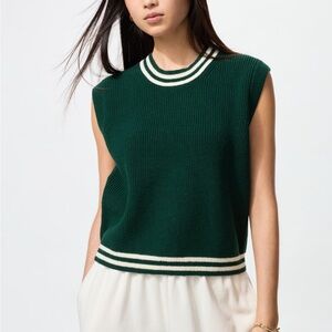 Green Knit Vest with White Stripes